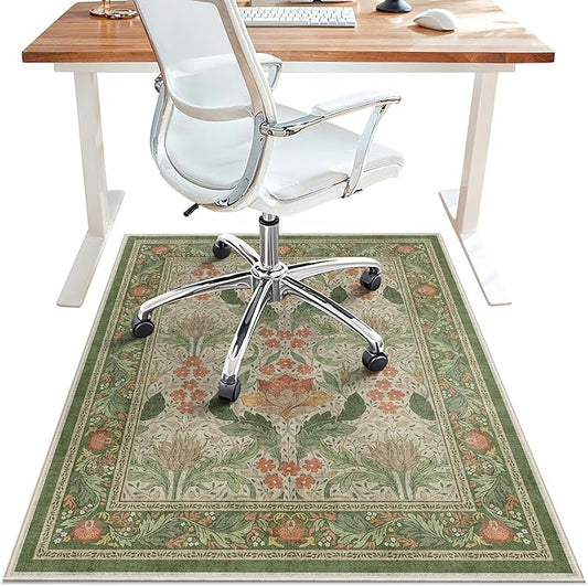 36"x60" Office Chair Mat for Hardwood Tile Floor, Under Desk Carpet Protector for Rolling Computer Chair Mat, Machine Washable Area Rug, Anti-Slip 1/5" Thick Low Pile Thin Floor Mat, Sage Green