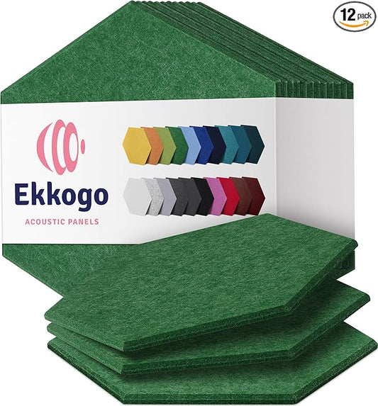 Acoustic Panels 12-Pack Soundproof Wall Panels 12"X10.4"X0.4" Sound Panels High Density Sound Dampening Panels - [Dark Green Hexagon]