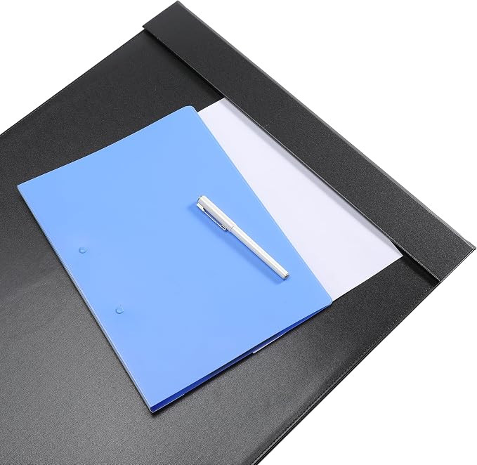34" x 20" Leather Desk Blotter with Side Rails for Writing Leather Executive Desk Pad Protector Desk Mat for Office Home Workplace Black