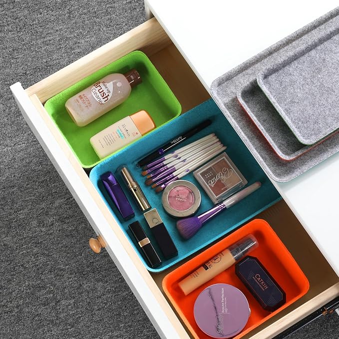 3-Piece Stackable Lidded Felt Desk Drawer Organizer Tray Multi-Color