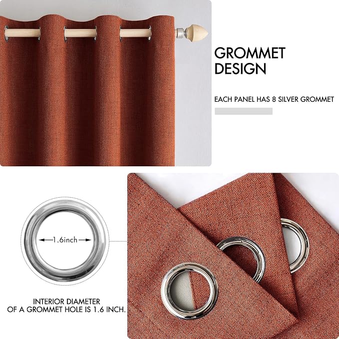 MIULEE Linen Curtains Soild 100% Blackout Thermal Insulated Burnt Orange Fall Curtains Grommet Room Darkening Curtains & Drapes for Living Room Bedroom 42 x 90,Rust Terracotta (2 Panels)