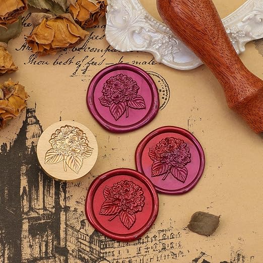 SWANGSA 3D Hydrangea Wax Seal Stamp Kit with 200pcs Sealing Wax Beads, Great for Embellishment of Wedding Invitations, Wine Packages, Gift Wraps