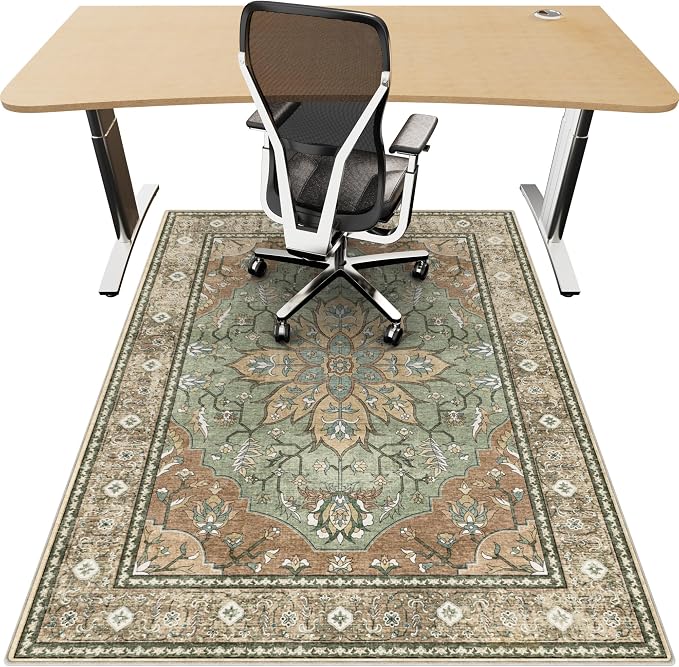 48"x60" Office Chair Mat for Hardwood, Under Desk Chair Mat for Home Office, Anti-Slip Office Rugs for Rolling Chairs, Floor Protector Washable Rugs Olive Green