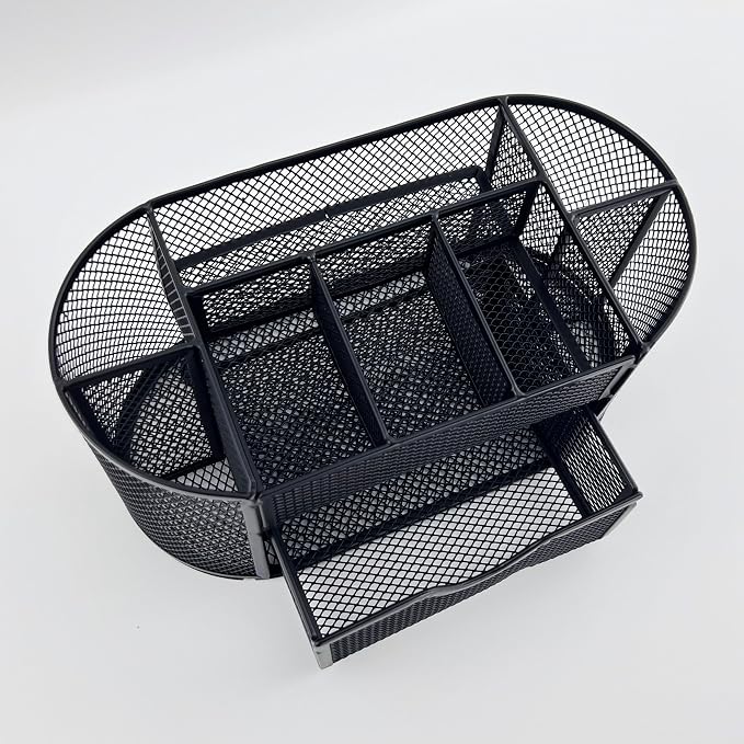 Fengtaiyuan T12, Black Metal Wire Mesh Pencil Holder for Desk, Pencil Cup for Office, Pen Holder for School, Desktop Organizer, Office Storage Box (T12)
