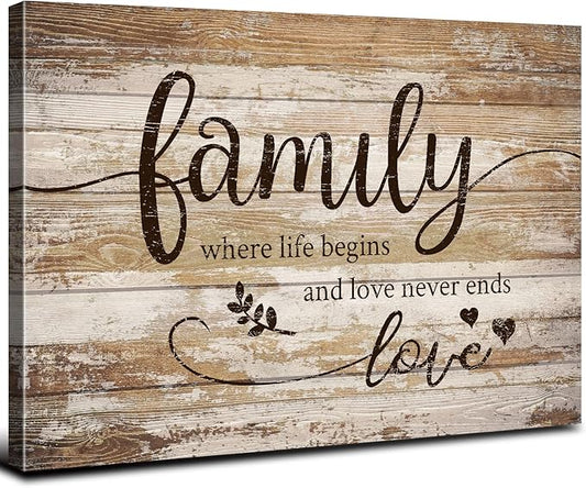 Rustic Family Kitchen Wall Art Brown Farmhouse Home Blessed Picture Vintage Inspirational Wood Grain Canvas Painting Country Motivational Quotes Poster Artwork for Bedroom Living Room Decoration 20x30