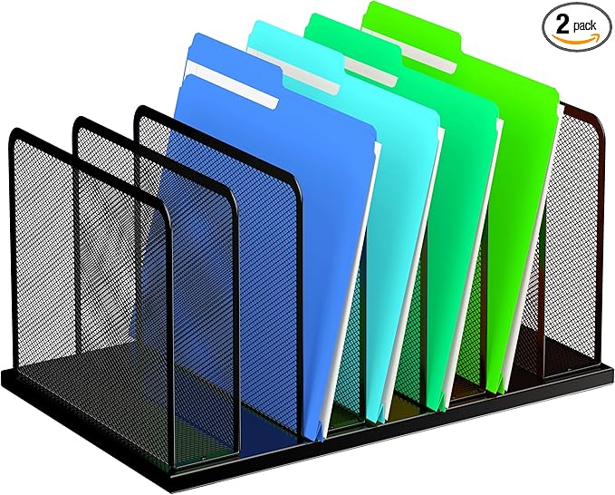 Kuntine.B Desk File Organizer Upright Mesh Desktop Organizer File Sorter Office Organization File Holder for Home, Office & Classroom (Black, 1 Pack 7-Section)