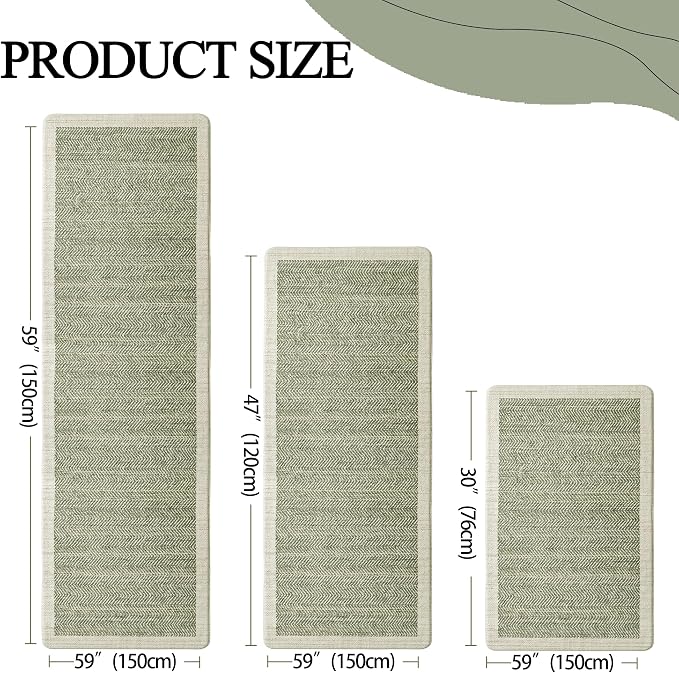 Sage Green Vintage Boho Elegance Kitchen Rug Sets [3 PCs], Anti-Fatigue, Waterproof Non-Slip Kitchen Mats Heavy Duty Comfort Foam Rug for Kitchen, Floor, Laundry,17" Wx29/47/59" L