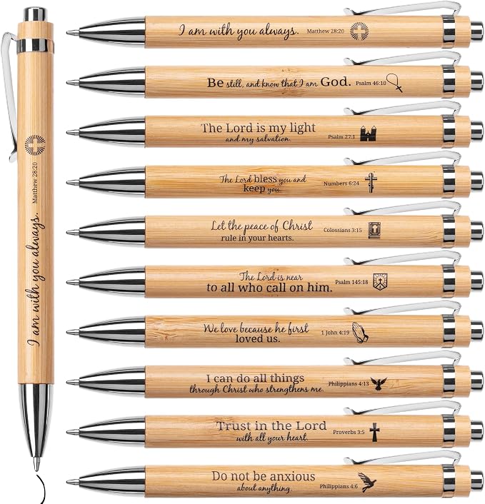 Mr. Pen- Bible Verse Pens, 10 Pack, Retractable Bamboo Pen, Black Ink