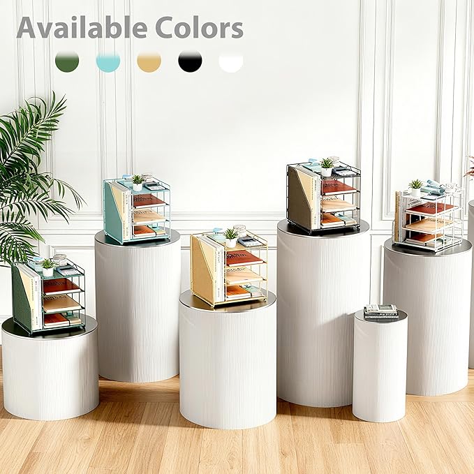 Teal Desk File Organizer and Accessories, 4-Tier Paper Organizer with Vertical File Holder, Office Desk Accessories & Workspace Organizers and Desktop Storage for Office Supplies (Sky Blue)