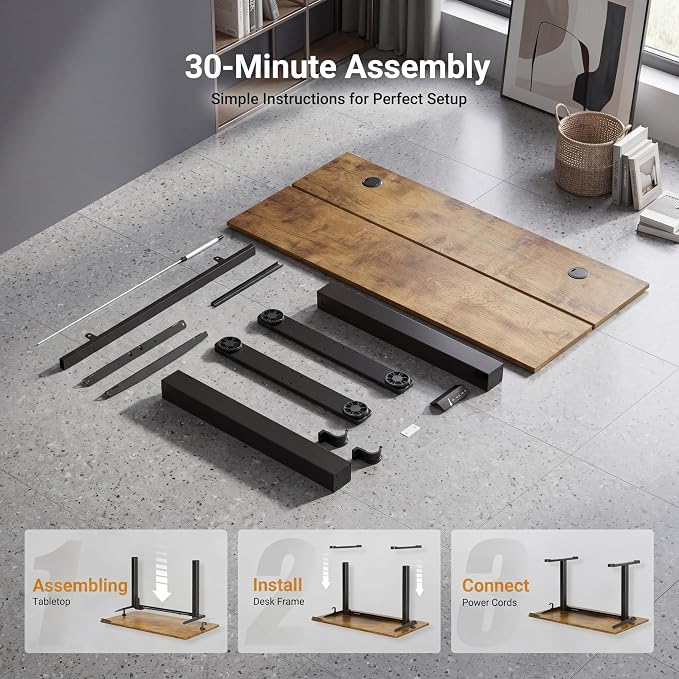 Claiks Electric Standing Desk, 40x24 Inch, Rustic Brown | Adjustable height for sit-stand, 156lbs capacity, scratch-resistant surface, 3 memory presets, cable management & hook.