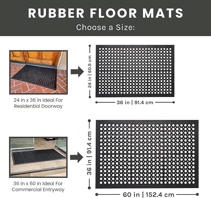 Envelor Anti Fatigue Mats for Kitchen Floor, Rubber Bar Mat, Non Slip Commercial Floor Mat with Drainage Holes, Indoor Outdoor Rubber Mat for Restaurant, Garage, Entryway, Entry Mat 36 x 60 in