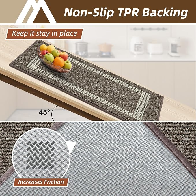 COSY HOMEER Kitchen Rugs Sets 2PCS,Non-Slip Washable Kitchen Mats for Floor,Absorbent and Stain Resistant Kitchen Runner Rugs for Kitchen Sink Laundry Entryway,24"x35"+24"x60",Brown