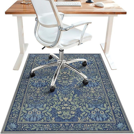 36"x60" Office Chair Mat for Hardwood Tile Floor, Under Desk Carpet Protector for Rolling Computer Chair Mat, Machine Washable Area Rug, Anti-Slip 1/5" Thick Low Pile Thin Vinyl Floor Mat, Dark Blue