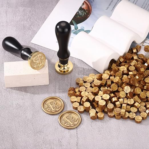 Yoption Traditional Initial Alphabet Wax Seal Stamp with 120 Antique Gold Wax Seal Beads Kit for Wedding Engagement Party Invitation Envelope Christmas Gift Wrap - Letter P