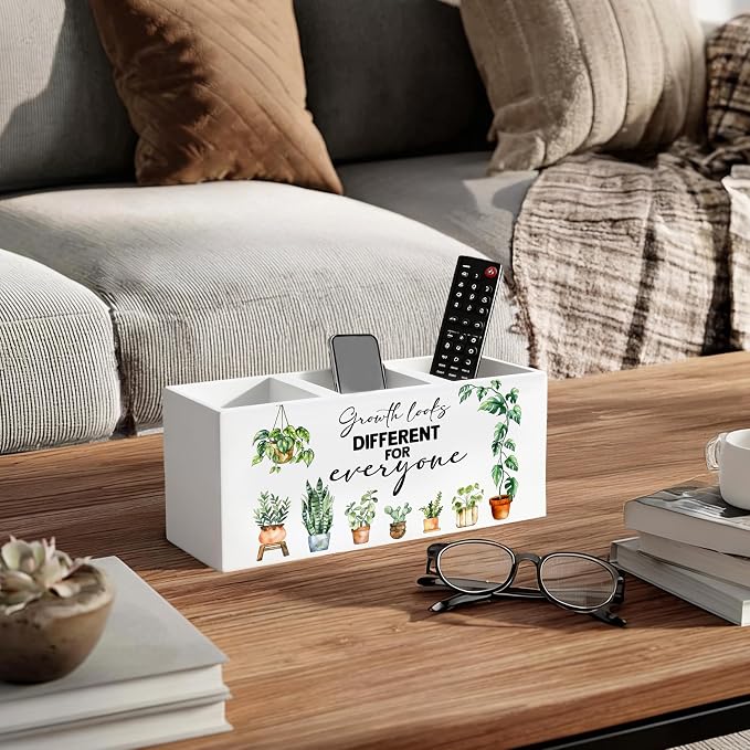 Botanical Mental Health Wooden Pen Holder for Desk, Growth Looks Different for Everyone Motivational Pencil Organizer Wooden Box Sign for Therapy Counseling Office Classroom Decoration