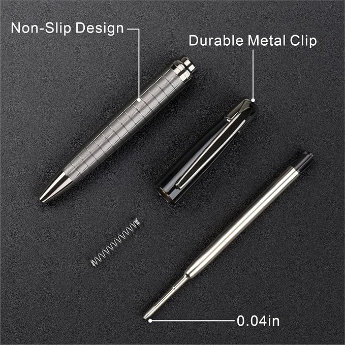 Cambond Ballpoint Pens Black Ink - Weighted Metal Twist Silver Pens for Police Uniform Flight Attendant Business, 1.0 mm Medium Point Smooth Writing, 3 Pens with 6 Refills (Sliver with Black)