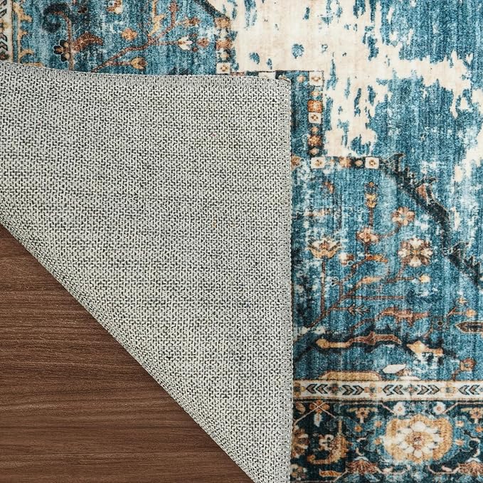RUUGME Washable 8x10 Area Rugs - Large Rugs for Living Room Stain Resistant Carpet Vintage Rugs for Bedroom with Non Slip Backing Home Decor Floor Decoration Mat (8x10 Blue)