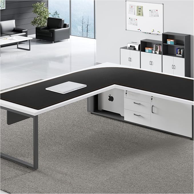 MAIDERN (55”+ 55”) x19.6” L Shaped Corner Desk Mat, Leather Desk Pad for Gaming Computer Office Home (Black)