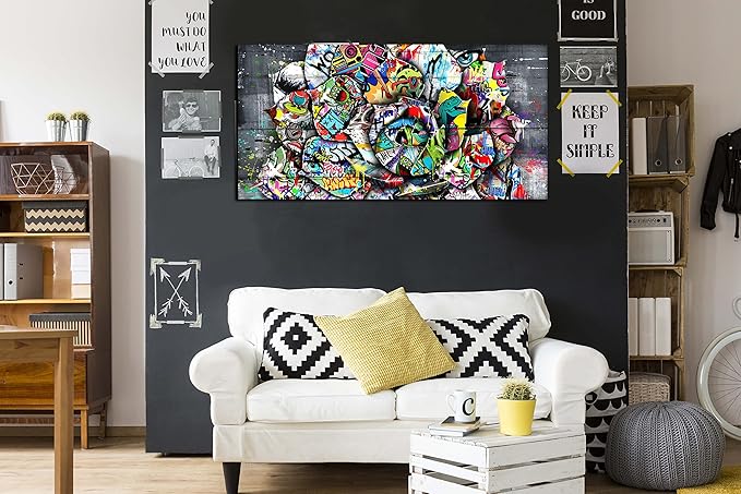 SIXTTART Flower Pictures Wall-Decor - Banksy Street Wall Art - Large Abstract Canvas Wall Art Ready To Hang Size 59" x 29"