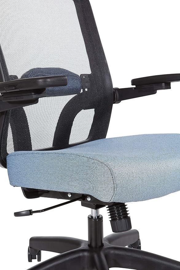 Space Seating 867 Series Adjustable Manager's Chair with Breathable Mesh Back, Lumbar Support and Padded Flip Arms, Blue Fabric Seat with Black Nylon Base