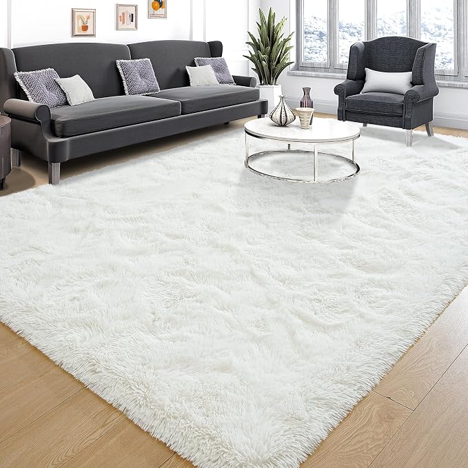 Tepook Area Rugs 9x12 for Living Room, Super Soft Fluffy Rugs for Bedroom, Modern Shaggy Rug Fuzzy Carpets for Kids, Plush Indoor Nursery Home Decor Rug with Non-Slip Bottom, Cream White
