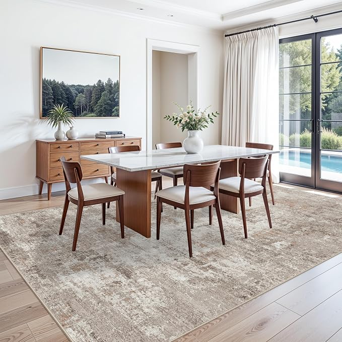 Washable 7x10 Area Rug for Living Room– Soft Non-Slip Carpet for Bedroom Dining Room,Modern Neutral Abstract Low Pile Stain-Resistant (Beige Grey)