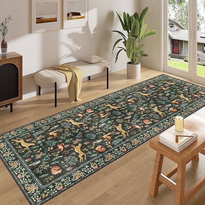 DUKINO 3x8 Washable Runner Rug, Low Pile Animal Print Non Slip Long Runner Rug for Kitchen, Lightweight & Non Shedding Indoor Carpet for Hallway, Kitchen, Entryway, Bathroom, Laundry, Black