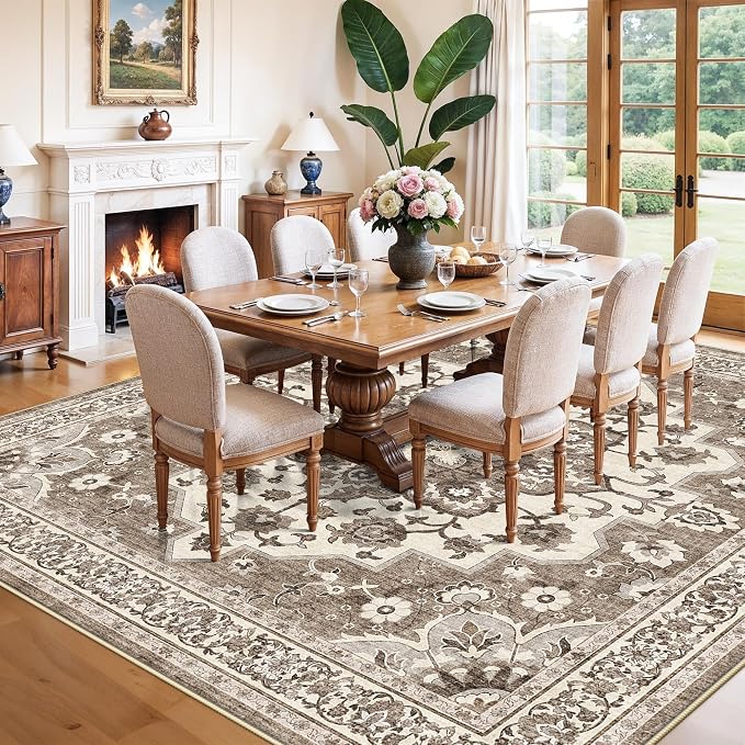 TOPRUUG Washable Oriental Area Rug - Beige 11x11 Area Rugs for Living Room Bedroom Dining Room Under Kitchen Table - Non-Slip & Stain Resistance Rug for High Traffic Area (Beige, 11x11)