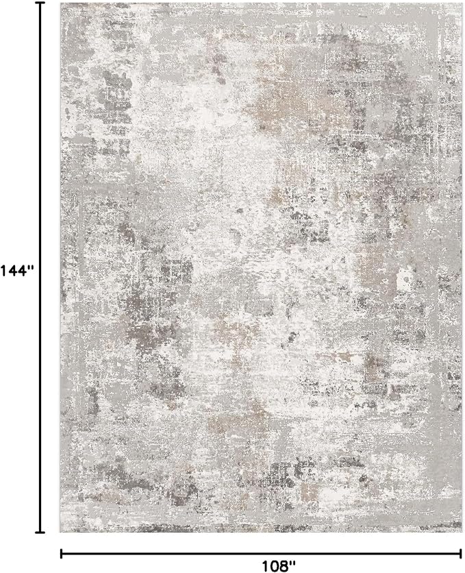 9x12 Washable Living Room Rugs - Modern Abstract Neutral Soft Large Area Rugs for Bedroom Non-Slip Low Pile Thin Stain-Resistant Carpet for Dining Room Home Office (Beige Grey)