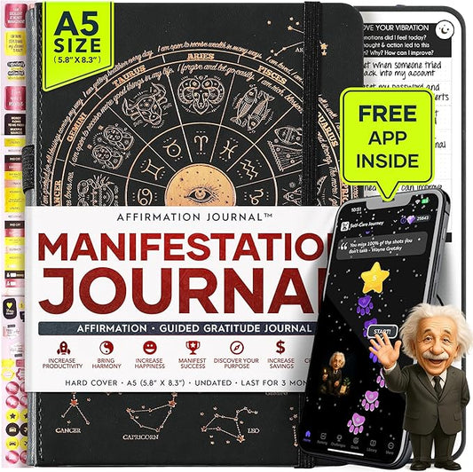 Manifestation Journal - 5 Minute Manifesting & Self Care Journal | 90-Day Undated Daily Planner for Positivity, Affirmations & Gratitude | Guided Mindfulness, Reflection | Vision Board + Stickers