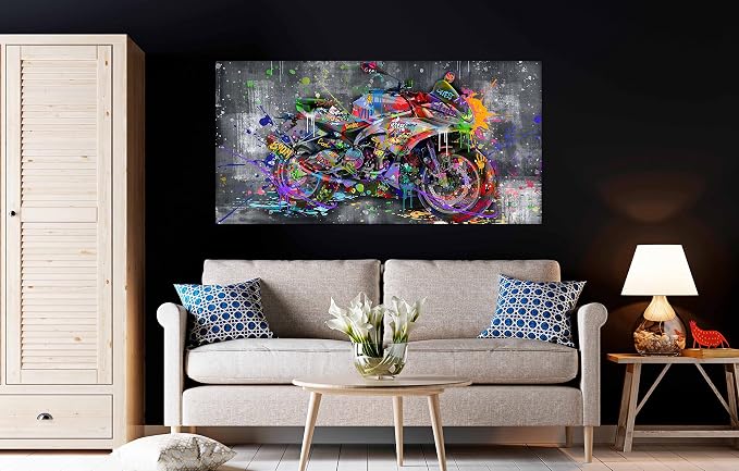 SIXTTART Banksy Motorcycles Wall-Art - Graffiti Canvas Art Wall Decor - Large Wall Decor For Living Room Ready To Hang Size 59" x 29"