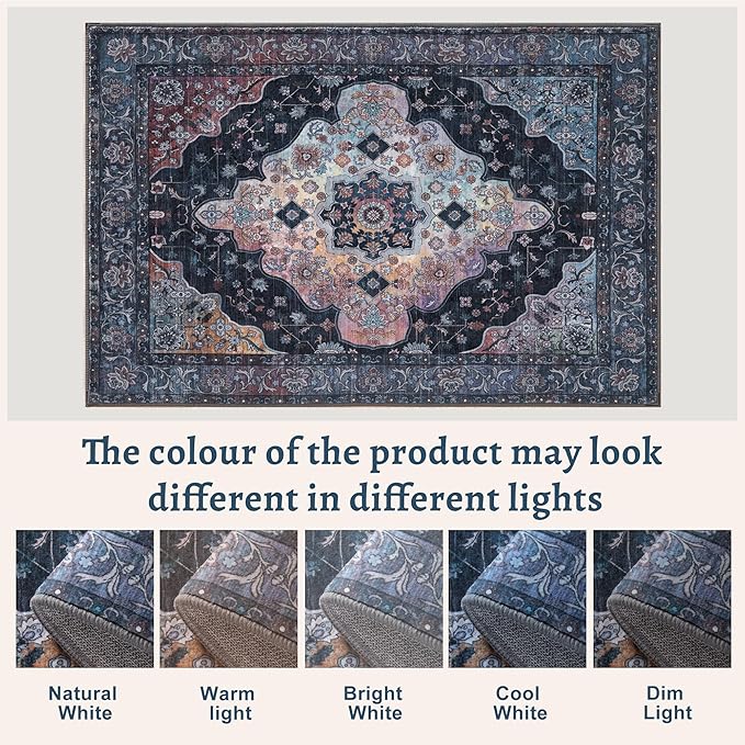 Tangsoo 5x7 Area Rug Washable Rug for Living Room, Vintage Indoor Non Slip Large Area Rugs, Print Distressed Navy/Multi Carpet, Soft Low Pile Rug Foldable for Bedroom Dining Room Dorm