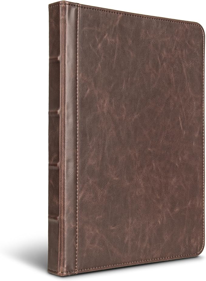 Samsill Vintage Portfolio/Zipper Faux Leather Portfolio, Book Style Hardback Design, Business & Interview Padfolio Organizer, 8.5 x 11 Writing Pad, Dark Brown
