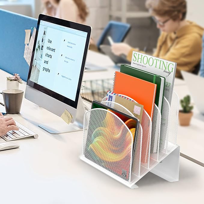 Delifox Inclined Desk File Organizer,Vertical File Folder Holder Stand Metal Rack File Sorter for Office Classroom Desktop Organization