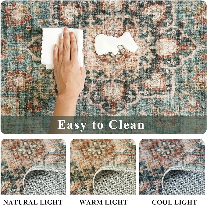 TOPRUUG Green Washable Entry Rug - 4x4 Area Rugs for Kitchen Bedroom Bedside Bathroom Entryway Non Slip with Rubber Backing Low Pile Ultra Soft Stain Resistant Small Carpet (Green, 4x4)