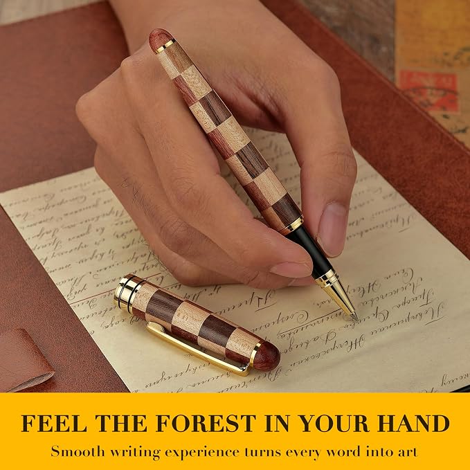 BEILUNER Luxury Wood Ballpoint Pen Writing Set, Chess Style - Elegant Fancy Nice Gift Pen Set for Signature Executive Business Office Supplies - Gift Boxed with Extra Refills (Black)