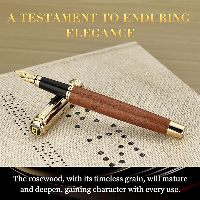 BEILUNER 316 Fountain Pen,Stunning Luxury Rosewood,24K Gilded Nib(Fine),Gorgeous 24K Gold Finish, Ink Converter,Nice Gift for Men&Women-Elegant,Executive,Christmas Pens for Writing