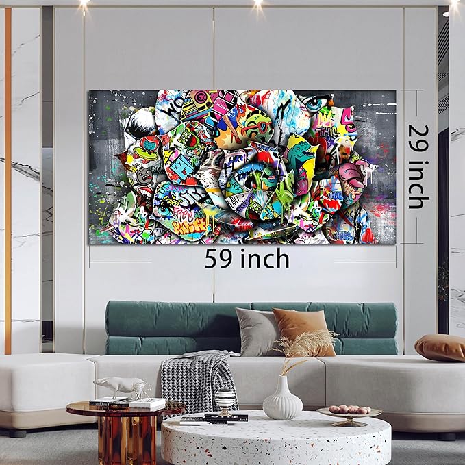 SIXTTART Flower Pictures Wall-Decor - Banksy Street Wall Art - Large Abstract Canvas Wall Art Ready To Hang Size 59" x 29"