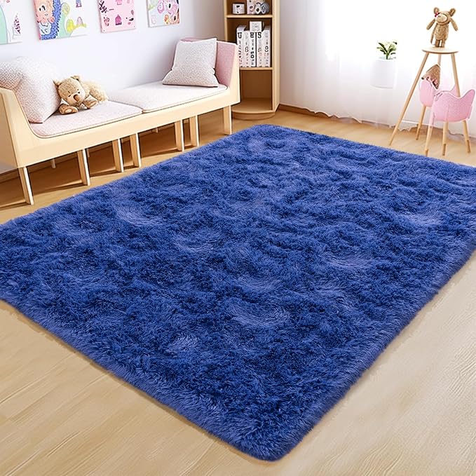 Awaytail Navy Area Rug 8x10 - Super Soft Fluffy Rug for Living Room & Bedroom - Dark Blue Clearance