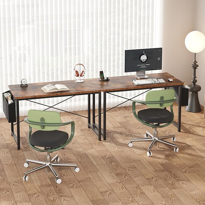 OLIXIS Computer Desk, 47 Inch Home Office Desks for Small Spaces, Writing Craft Study Gaming Table for Bedroom, Modern Computer Workstation with Storage Bag and Headphone Hook, Rustic Brown