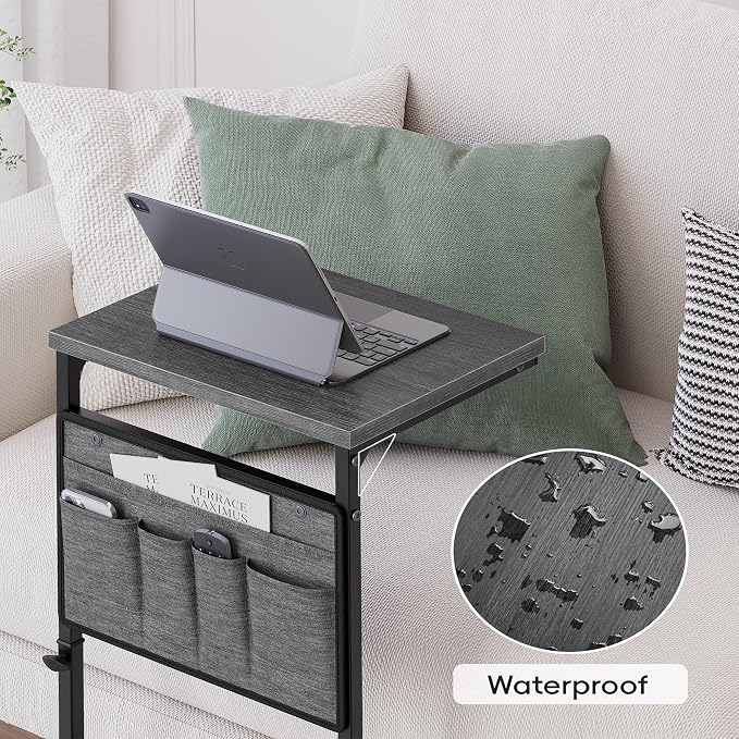 Vagusicc C Shaped End Table, 32'' Tall Side Table for Couch, Adjustable Height Small Couch Side Table for Small Spaces, C Table Slide Under Sofa Table TV Tray Arm Table for Living Room Bedroom