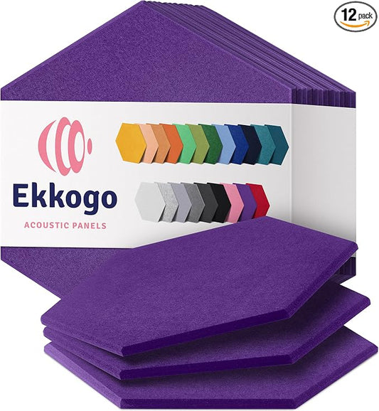 Acoustic Panels 12-Pack Soundproof Wall Panels 12"X10.4"X0.4" Sound Panels High Density Sound Dampening Panels - [Midnight Purple Hexagon]