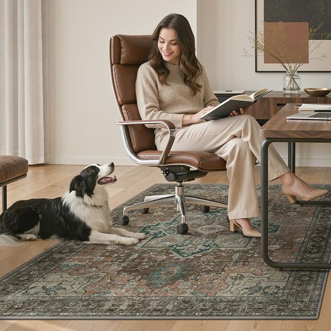 48"x60" Office Chair Mat for Hardwood Tile Floor, Under Desk Carpet Protector for Rolling Computer Chair Mat, Machine Washable Area Rug, Anti-Slip 1/5" Thick Low Pile Thin Vinyl Floor Mat, Rosewood
