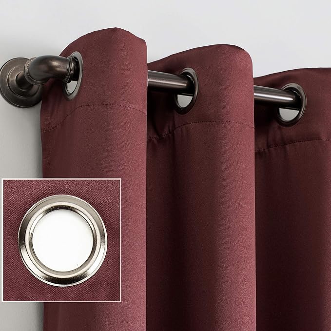 Sun Zero Nordic 2-pack Theater Grade Extreme 100% Blackout Grommet Curtain Panel Pair, 52" x 84", Wine