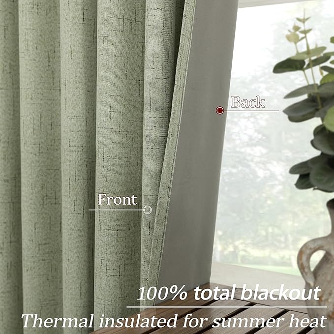 KOUFALL Sage Green Curtains 72 Inch Length 2 Panels Set Blackout Room Darkening Living Room Curtains 72 Inches Long