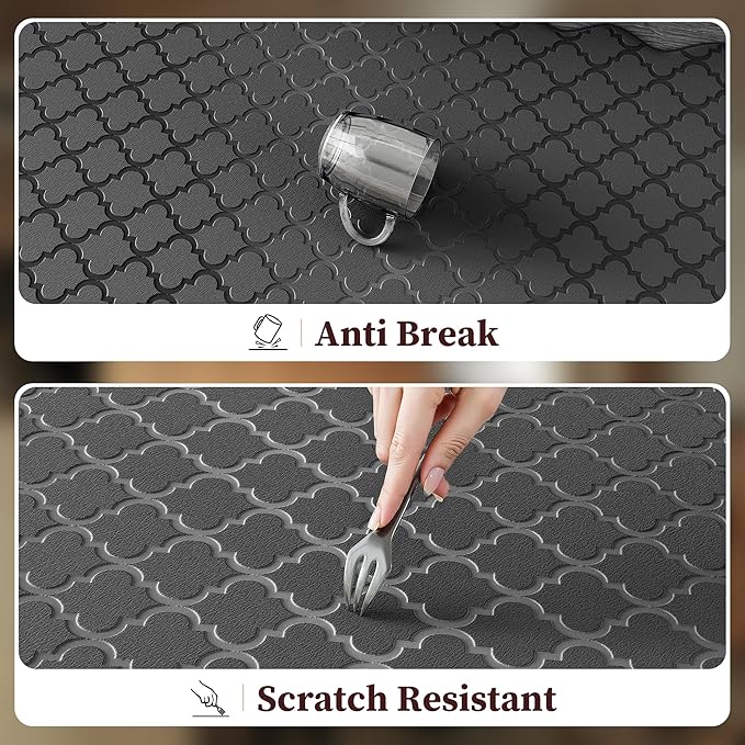 Arenarug Upgrade Scalloped Embossed Kitchen Mats for Floor 2PCS Cushioned Anti Fatigue Waterproof Foam Kitchen Rugs Non Slip Washable Comfort Standing Mat for Sink Laundry, 24"x39"+24"x59", Black
