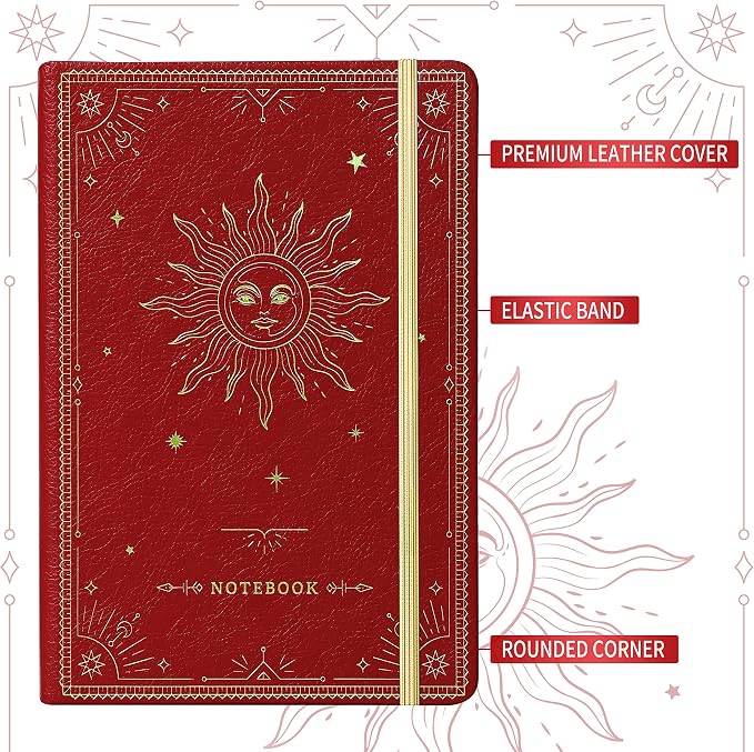 Artfan Ruled Notebook/Journal – Premium Thick Paper Faux Leather Classic Writing Notebook with Pocket + Page Dividers Gifts, Banded, Large, 144 Pages, Hard Cover, Lined (5.8 x 8.4) - Red