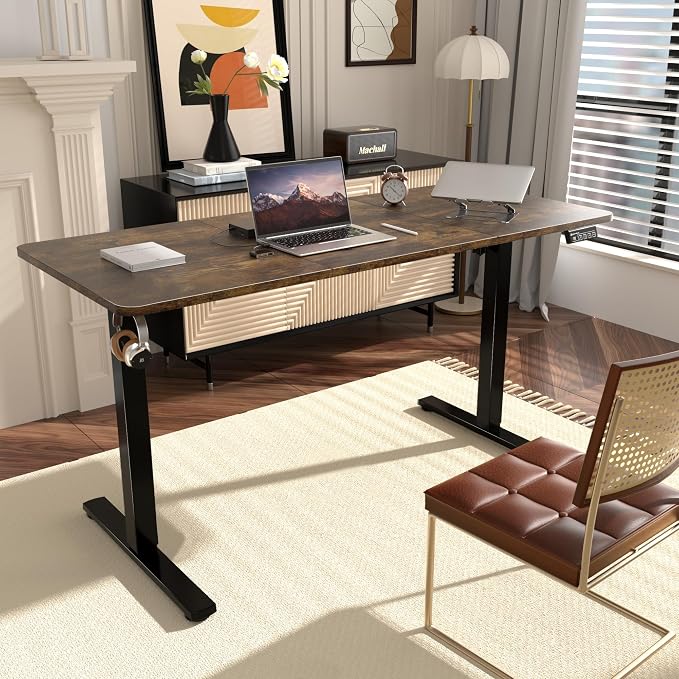 55"x24" Standing Desk, Height Adjustable Sit-Stand Home Office, Brown | Electric Adjustable Standing Desk, Sit to Stand Computer Office Desk with Splice Board, Memory Preset, Lifts 28.7''-46.5"