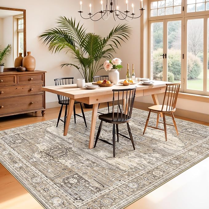 RUUGME 5x8 Washable Area Rug - Apartment Rug for Small Living Room/Bedroom/Dining Room -Stain Resistant Easy Clean Wahsable Soft Touch -Perfect for Apartments & Small Spaces 5x8 Beige