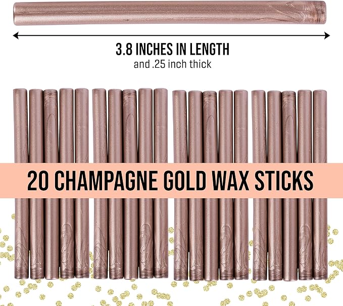 Hoppler Premium Wax Seal Kit with Seal Gun, Wax Sticks, a Flower Stamp, 12 Cavity Silicone Mold, and Extra Additions to Make Seals Stand Out and Make Invitations in Bulk. (Champane Gold)